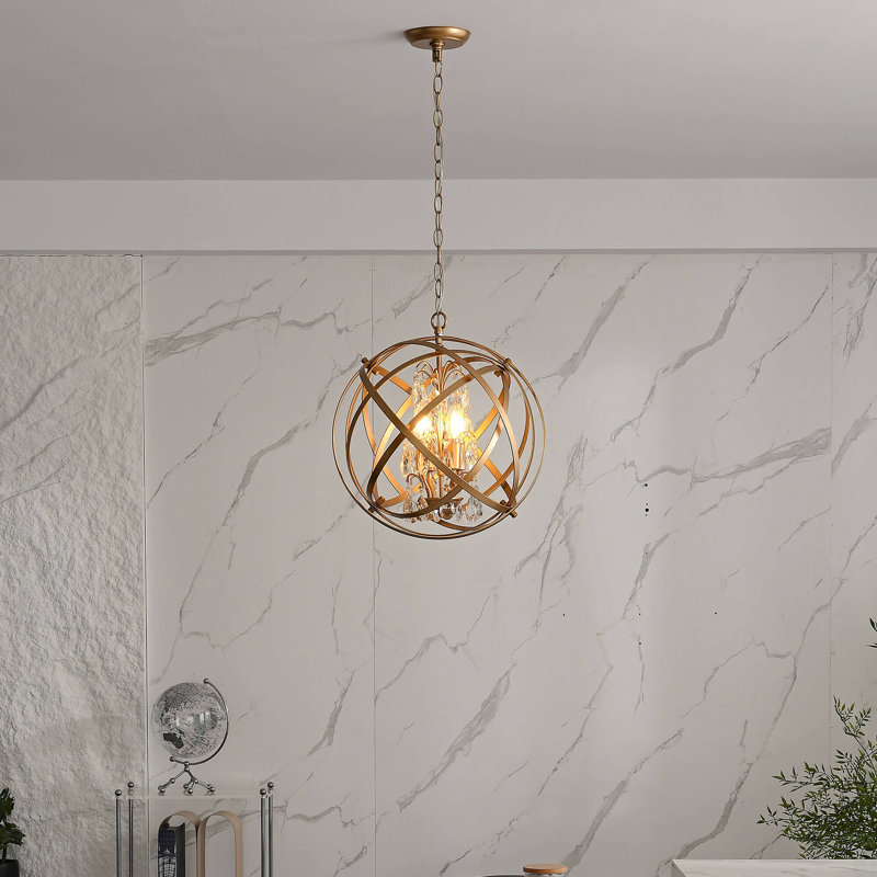 Zellner 4 - Light 16" Unique Globe Chandelier with Crystal Accents, Light Gold