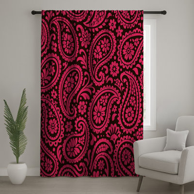 Rideaux de fenêtre à motif cachemire rose, voilages à motif cachemire - 1 panneau