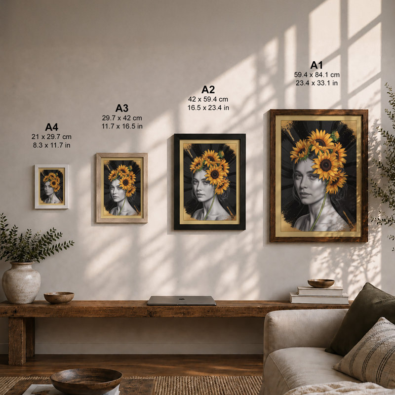 Sunflower Crown Boho - Framed Print, A1 - 84.1 x 59.4 cm, Unframed