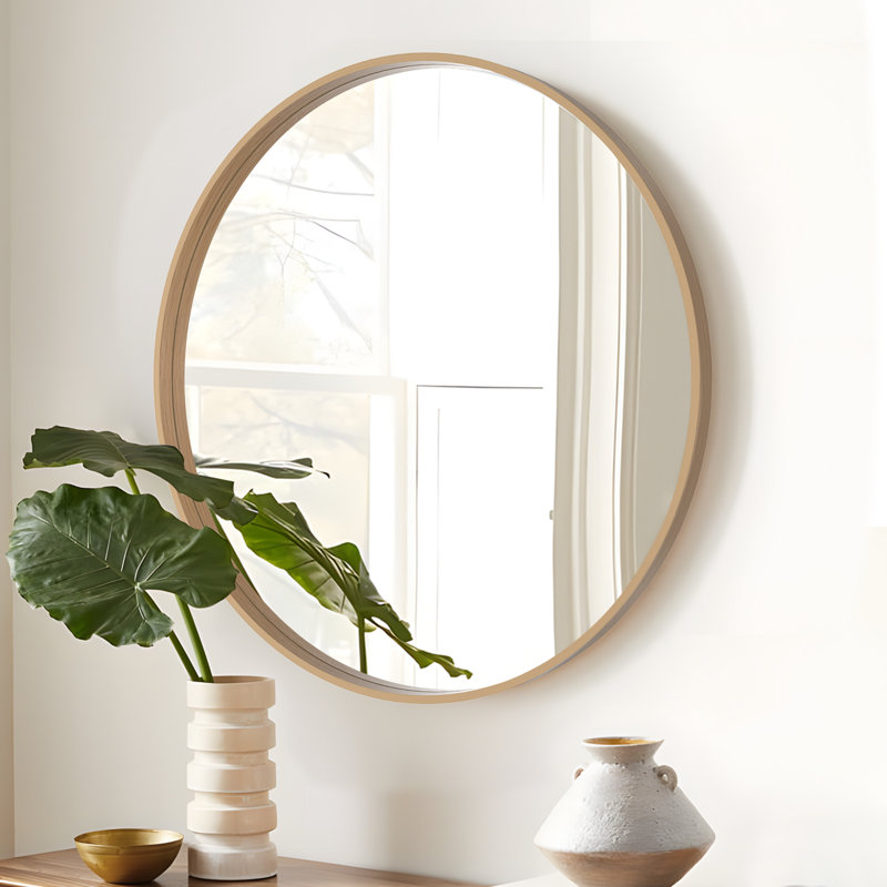 Karrina Round Mirror, 24" x 24", Light Oak