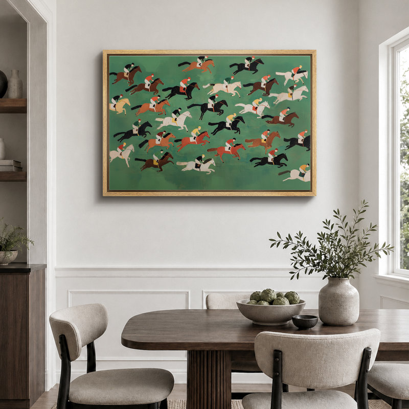 «Galloper Racehores in Motion Across Green Field Art», reproduction d'art sur toile encadrée, 16" H x 24" W x 1.5" D