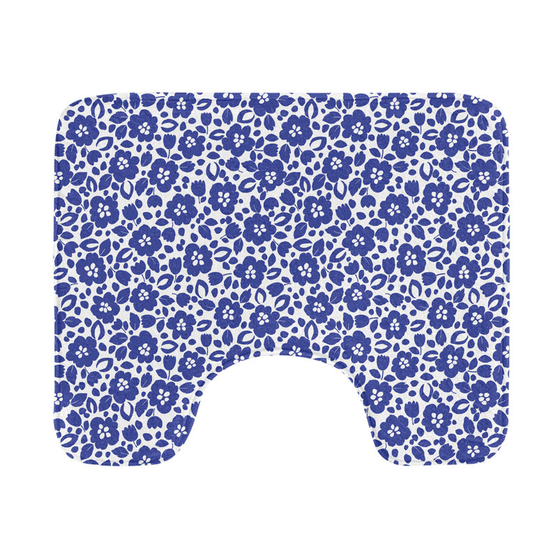  Tapis de salle de bain floral en U bleu et blanc 20 po