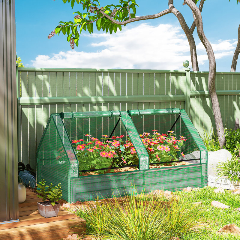Lit de jardin surélevé 6 pi x 3 pi avec petite serre, vert et gris foncé
