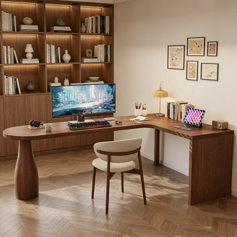 Bureau simple en bois de pin brun en bois massif Simple, 29.5" H x 78.7" W x 55.1" D