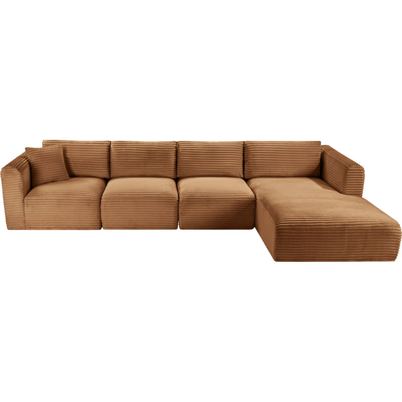Canapé modulaire en L Carmean Performance, Velours côtelé texturé, 2 accoudoirs, 1 méridienne, 1 coin