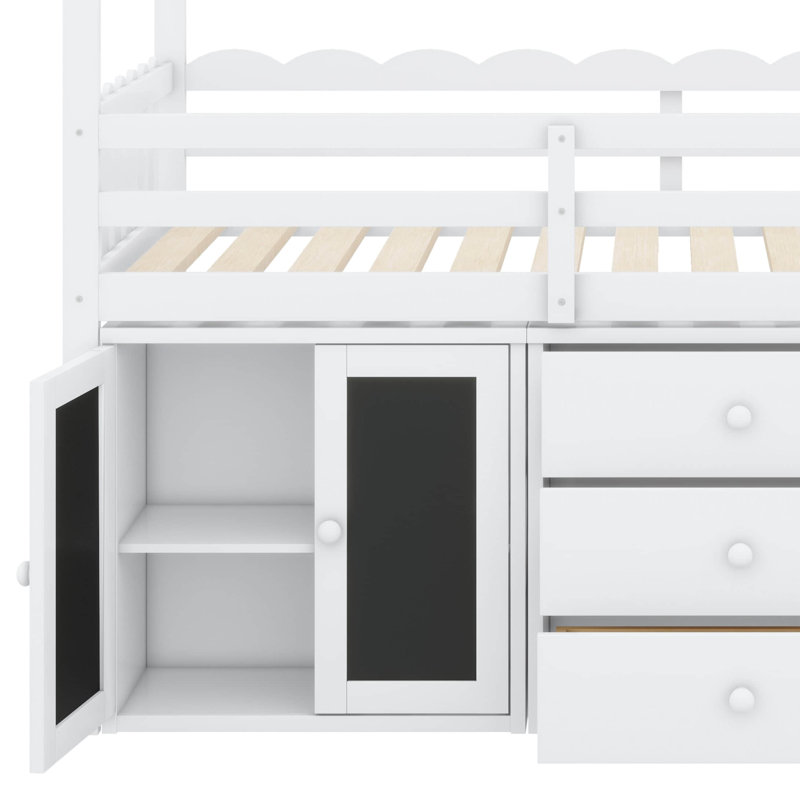 Lit simple avec armoire et tiroirs, Lit simple, Blanc