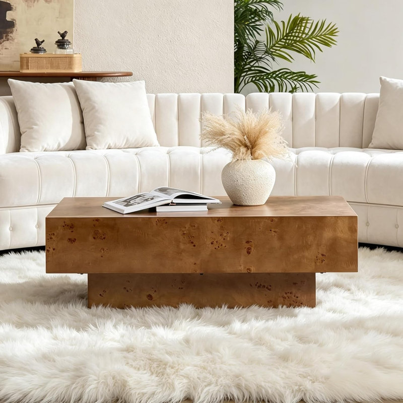 Table basse 43 po rectangulaire en panneau de fibres à densité moyenne avec placage de bois de ronce, Noyer