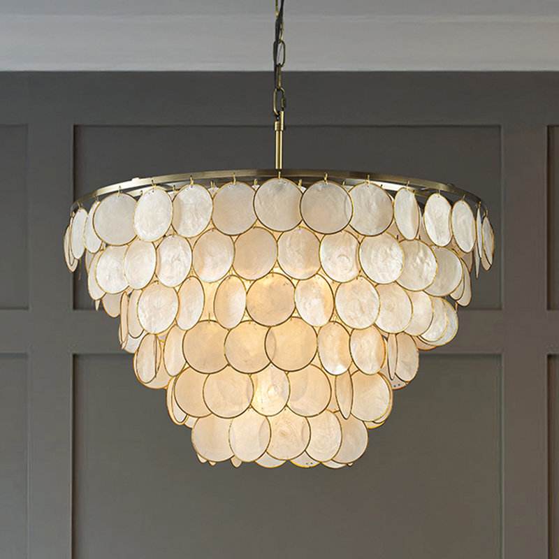 Lustre en coquillage naturel à 6 lumières Siegle, H 15,6 po x l 23,6 po x P 23,6 po