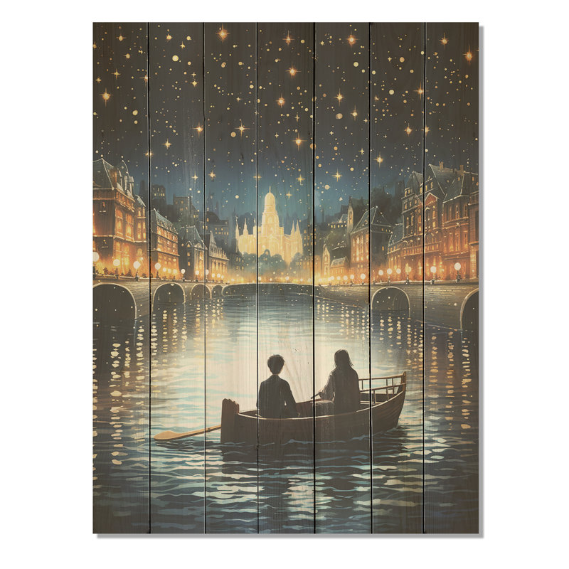 Yuletide Boat Voyage II - Bateau sur bois, H 20 po x l 10 po