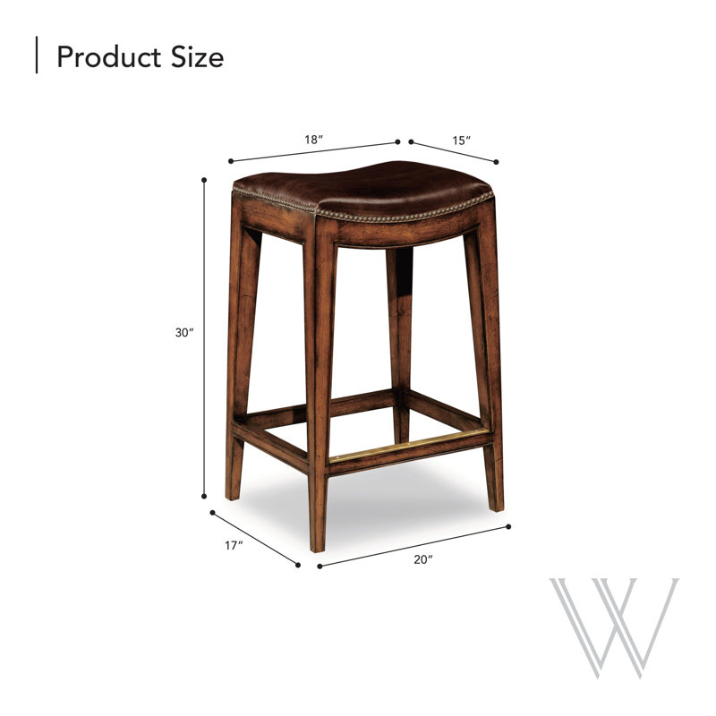 Jackson Upholstered Stool with Solid Wood Frame, Cocoa Leather/Bordeaux Frame, Bar Stool (30" Seat Height)