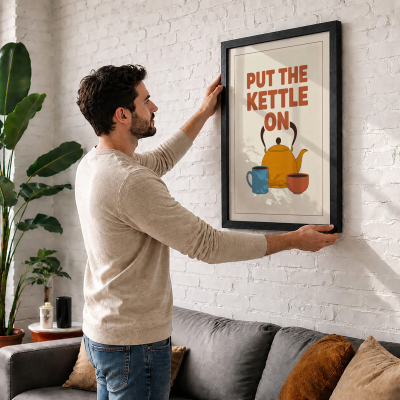 Put the Kettle On Retro - Framed Print, Unframed, A2 - 59.4 x 42.0 cm
