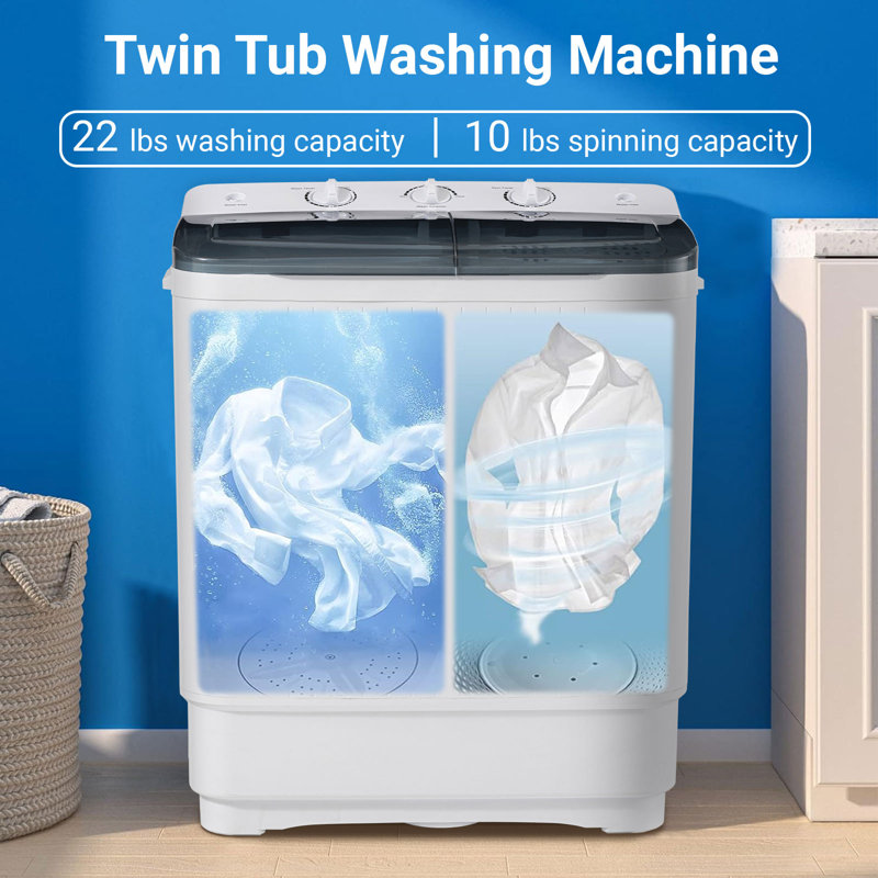 Portable Washing Machine, Twin Tub 32 Lbs Capacity with Drying Rack, Compact Laundry Washer(22 Lbs) and Spinner(10 Lbs) Combo, Durable Design, Timer Control, Small Laundry Machine for RV, Apartments, Dorms