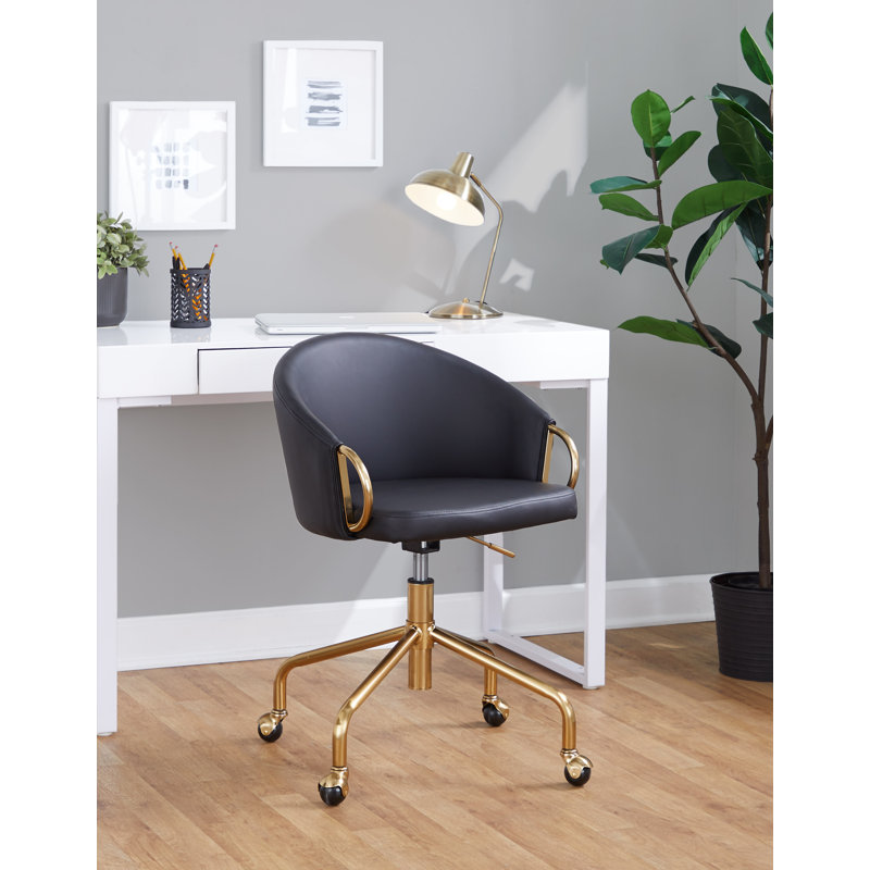 Audwine Task Chair, Faux Leather, Gold, Black