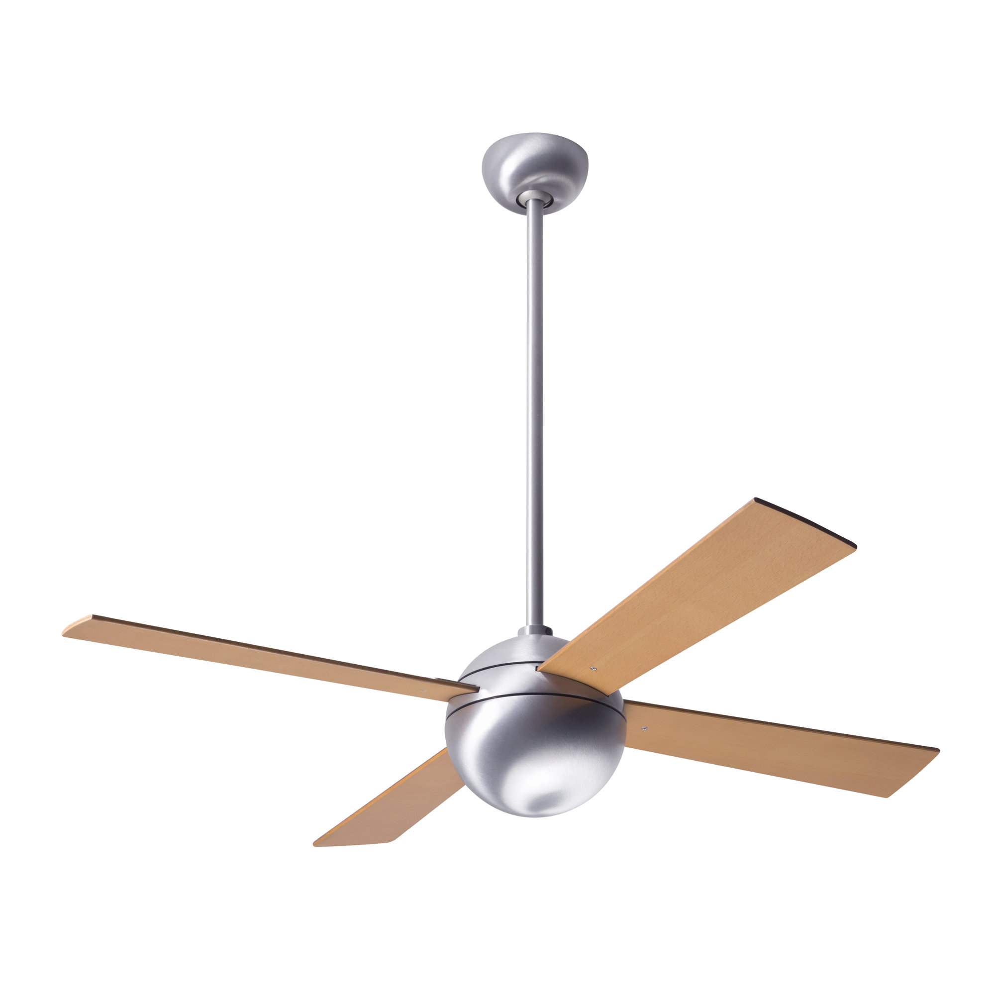 Ball 42'' 4 Blade Ceiling Fan, Maple, Handheld Remote Control (2-wire), Brushed Aluminum