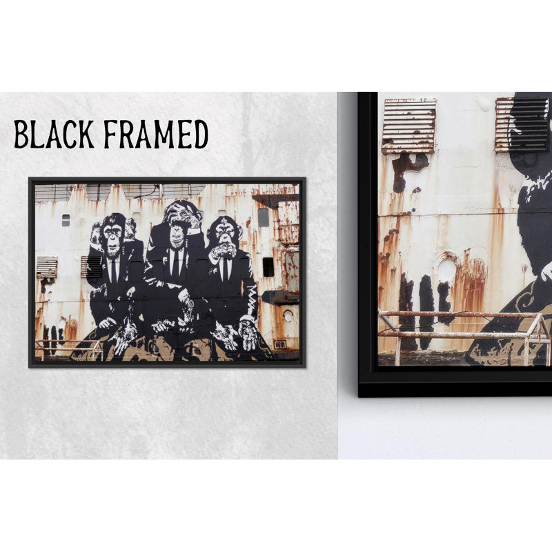 Toile imprimée: art mural en verre trempé Banksy Monkey, 1P BlackFramedCanves, 63,1 po de hauteur x 114,2 po de largeur