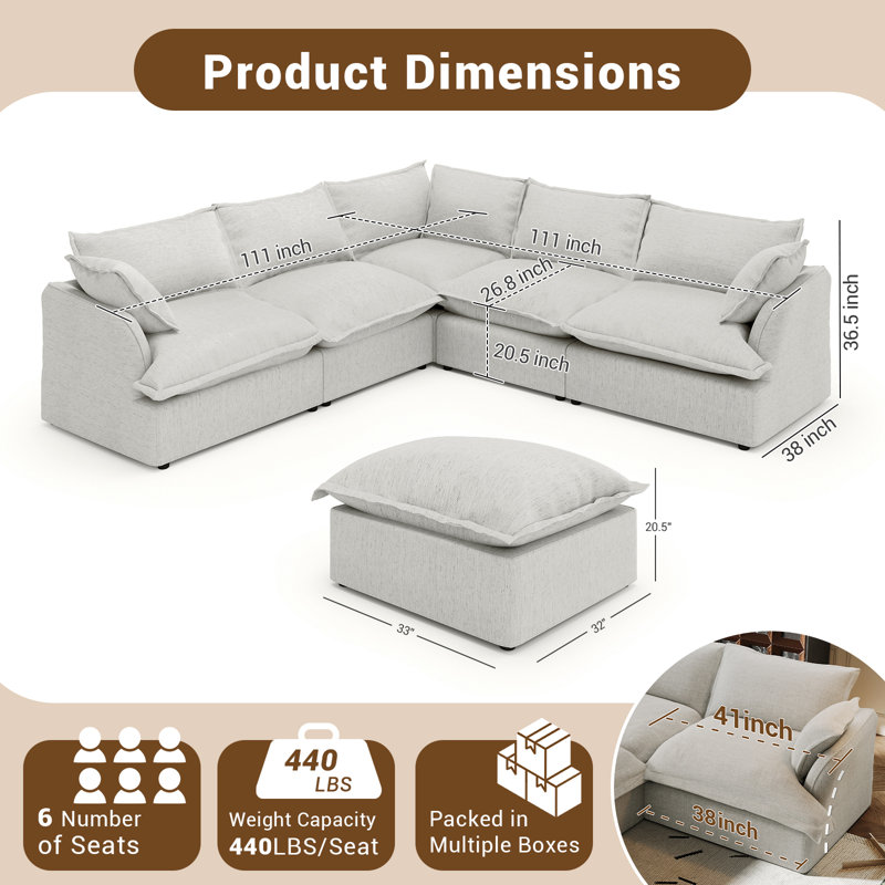 Canapé modulaire en lin mélangé Linen Blend, canapé convertible rembourré Cloud, Mélange de lin gris