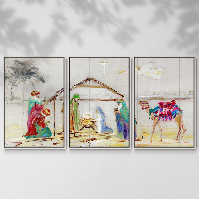 Crèche de Noël 3 pièces, H 40 po x l 78 po x P 2 po, Blanc
