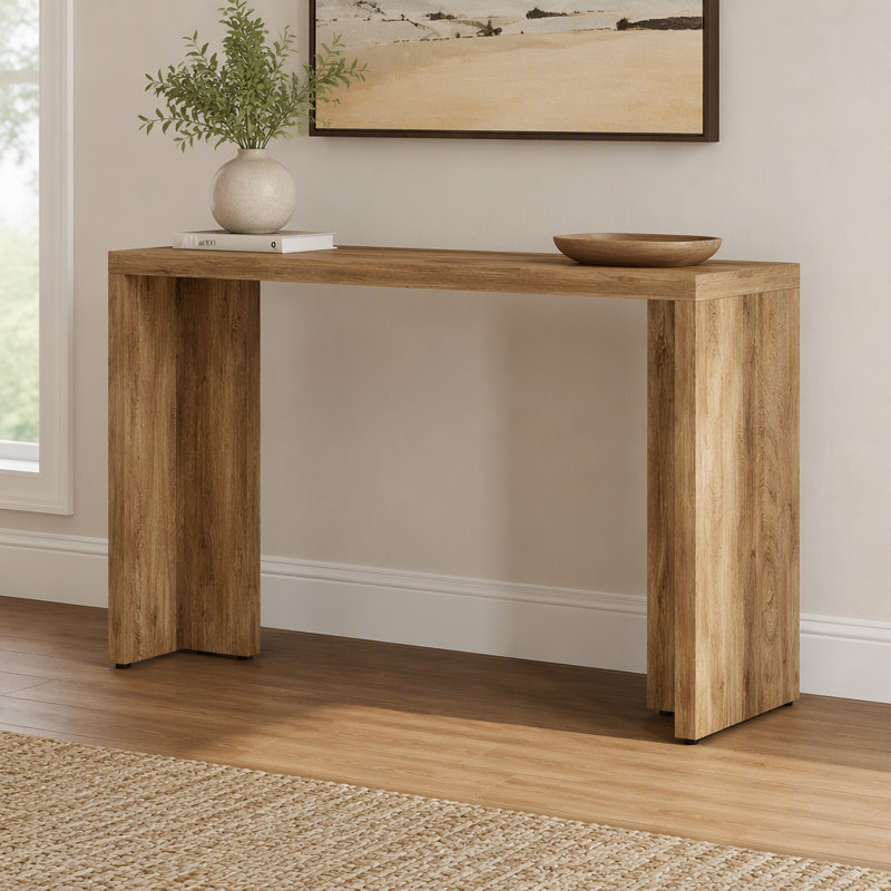 55" Bar Table, Modern Counter Height Pub Table with Spacious Tabletop for Home Kitchen, Natural Brown