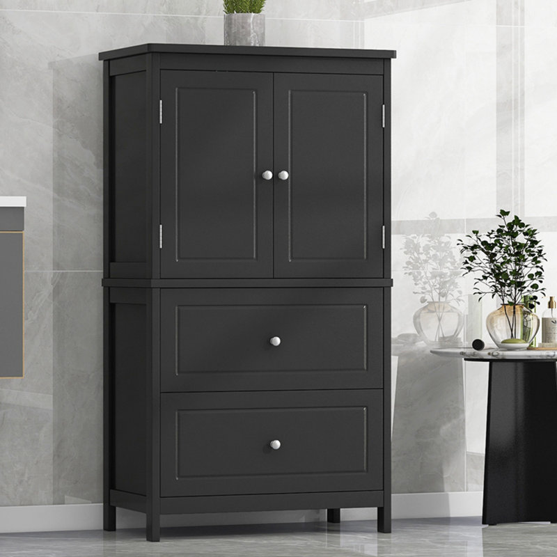 Bathroom Storage Cabinet with Two Doors and Drawers, Black