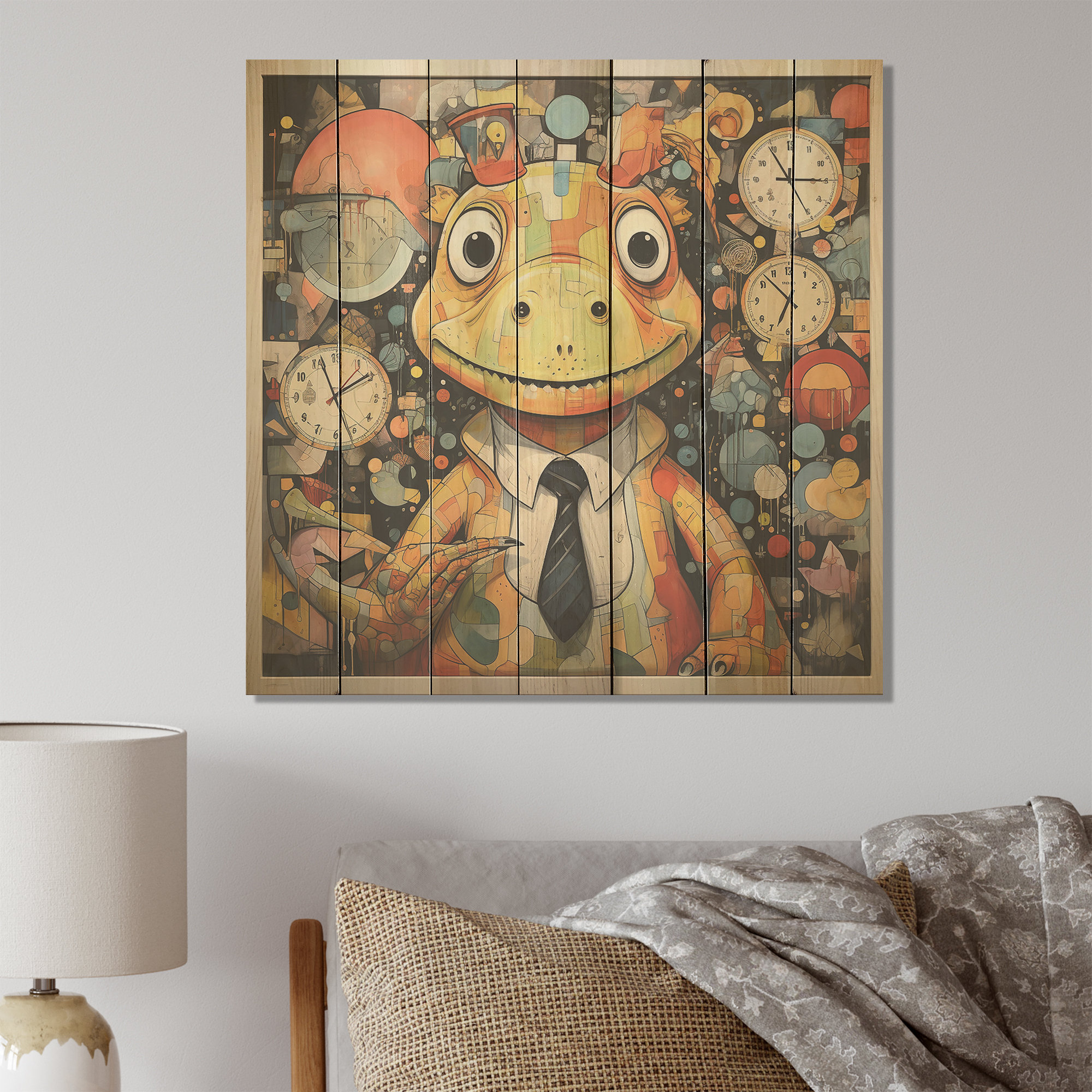 Trinx Cubist Dinosaur Nursery II - Dinosaur On Wood Print | Wayfair