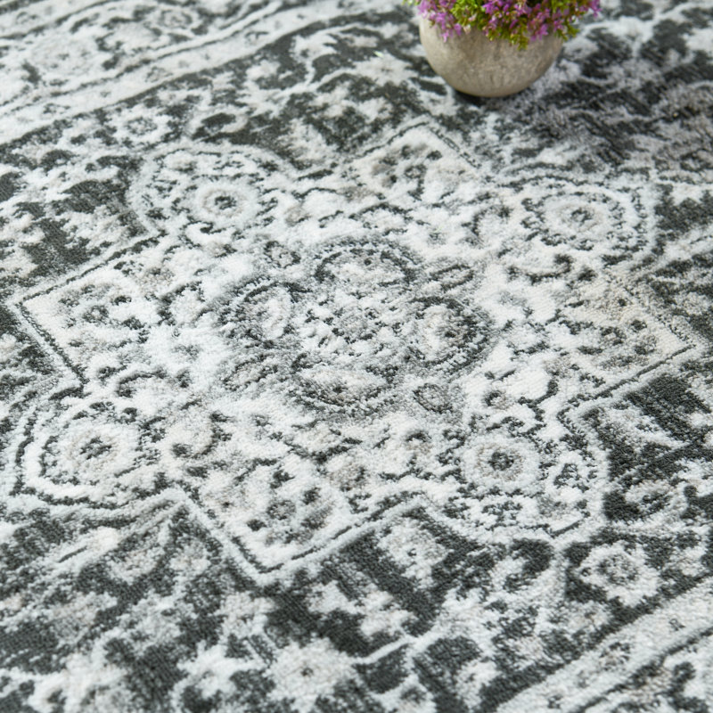 Giara Oriental Gray/Black Area Rug, Rectangle 2'7" x 4'11"