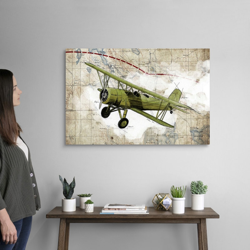 Biplane, impression d’art graphique sur toile, Toile tendue, H 24 po x l 36 po x P 1,25 po