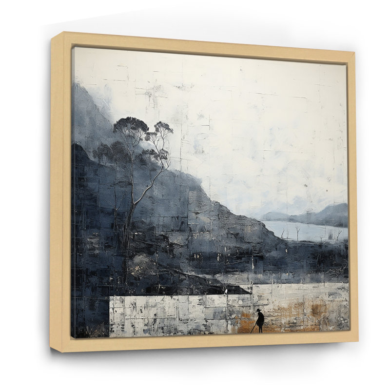Minimalisme noir et blanc campagne - reproduction sur toile, H 24 po x l 24 po x P 1 po, Cadre flottant brun
