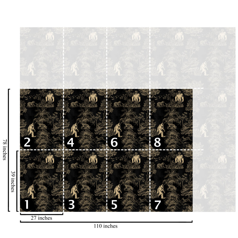 Black Bigfoot Toile de Jouy Wallpaper