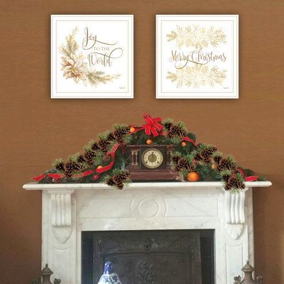 Décoration murale encadrée tendance 2U 2 pièces Golden Merry Christmas pour salon, chambre à coucher, impression murale pour décoration intérieure