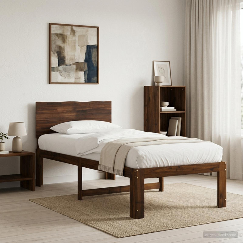Solid Wood Bed Frame, Small Single (2'6), Dark Brown