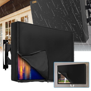 Housse de télévision extérieure, protecteur de télévision 600D imperméable et robuste avec fermeture à glissière complète à 3 côtés, housse de télévision extérieure résistante aux intempéries pour téléviseurs à écran plat