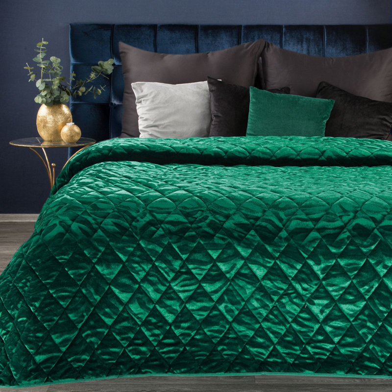 Alasdhair Polyester Solid Colour Bedspread, Dark/Green, W230 x L260cm