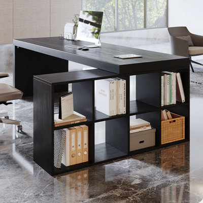 Black L-Shaped Solid Wood Executive Desk
