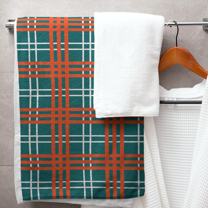 Serviette de bain de luxe Miami football, Turquoise / blanc / orange, Microfibre