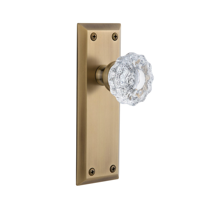 Grandeur Fifth Avenue Plate Pasage with Versailles Crystal Door Knob, Vintage Brass, 2 3/8"