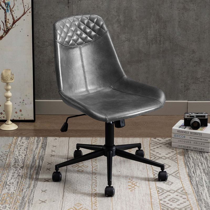 Chaise de travail sans accoudoirs en similicuir de 23 po Keavey , Noir/gris