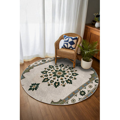 Stella Collection Digital Print Cotton-Polyester Beige Moroccan Rug