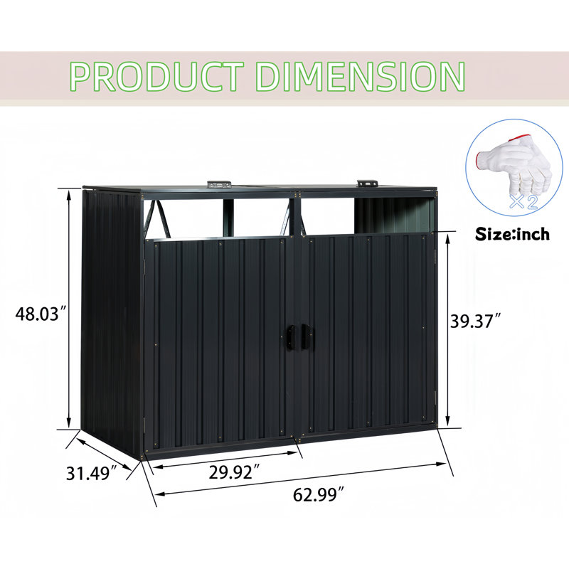 5 Ft X 3 Ftgarbage Bin Shed Stores 2 Trash Cans Metal Outdoor Bin Shed For Garbage Storage,Stainless Galvanized Steel, Bin Shed For Garden Yard Lawn