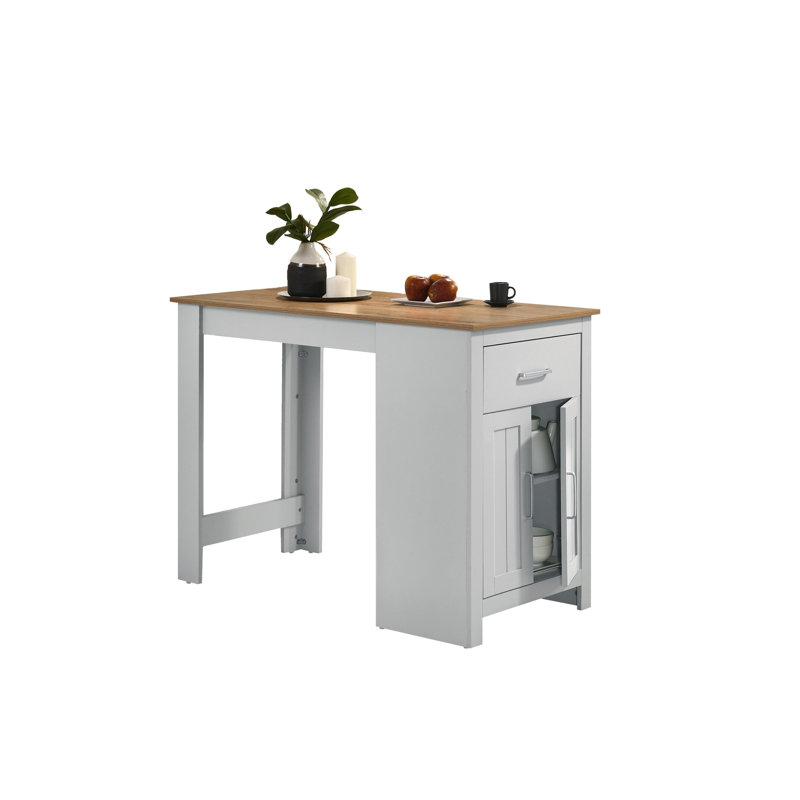 Table polyvalente 47 po, chêne et blanc, armoire de rangement et tiroir, petite table de salle à manger 2 places avec armoire à tiroirs, siège