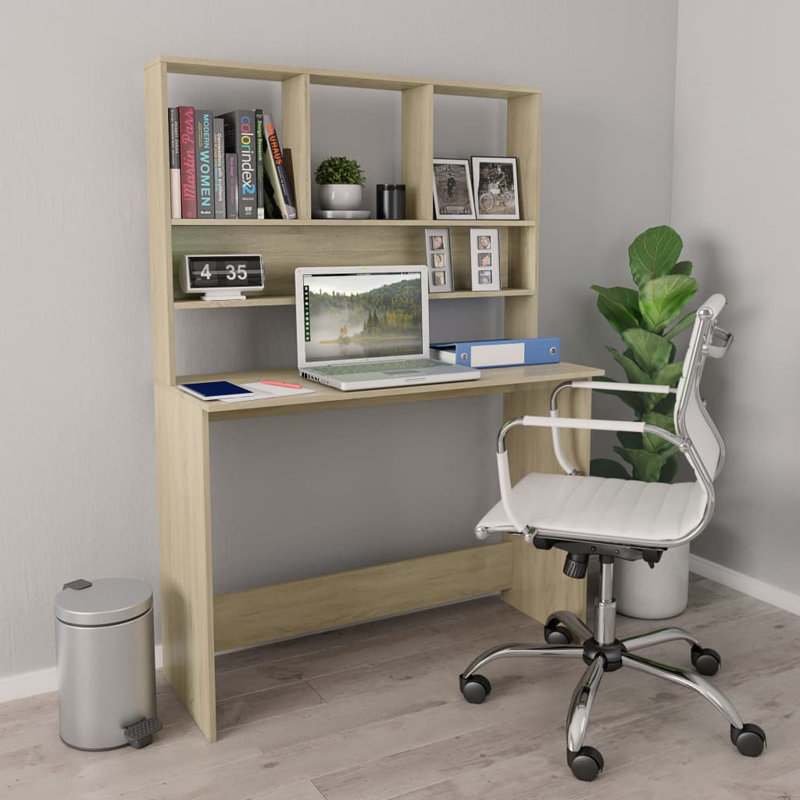 Bureau d'ordinateur avec tablettes Charlsea, Chêne de Sonoma