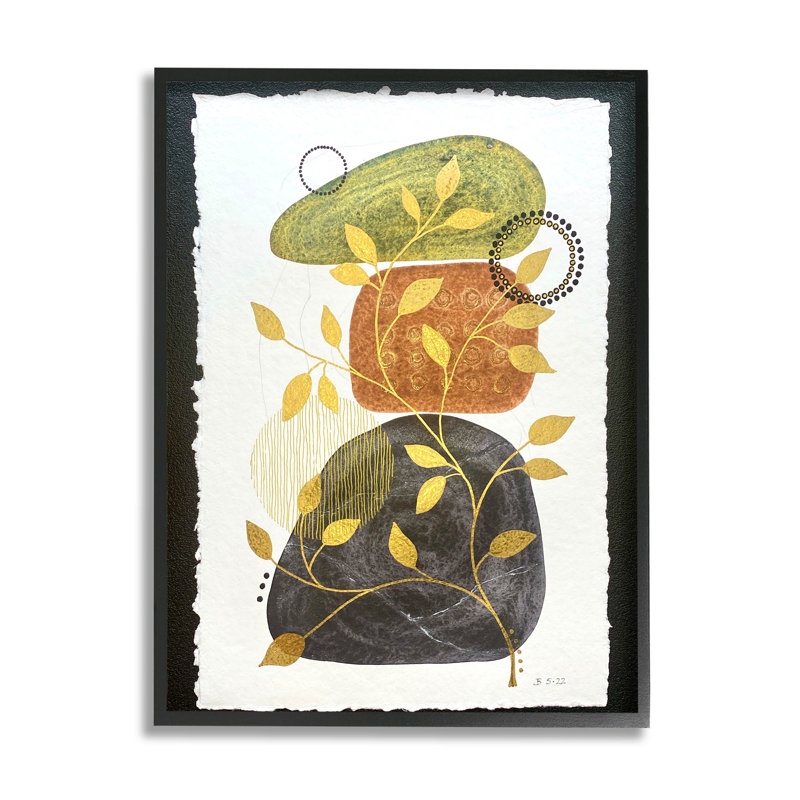 «Layered Plant Leaf Pebbles», art de la giclée encadrée par Jocelyn Benford, Giclée encadrée noir minuit