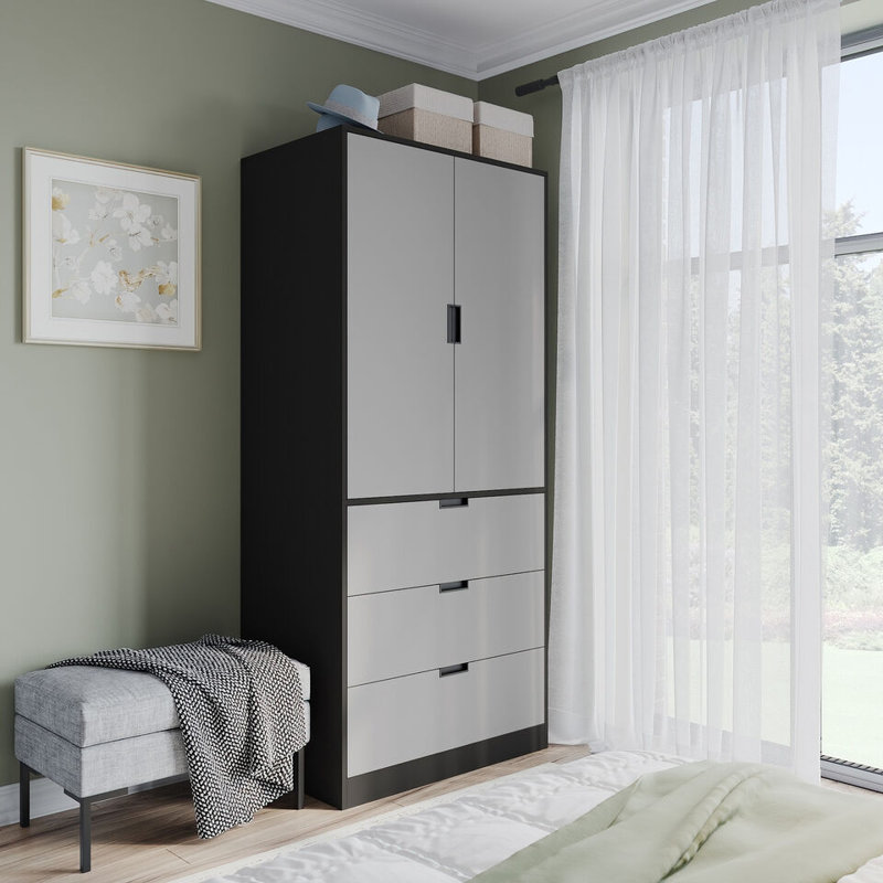 Stephy Solid Wood Wardrobe, Black/Gray