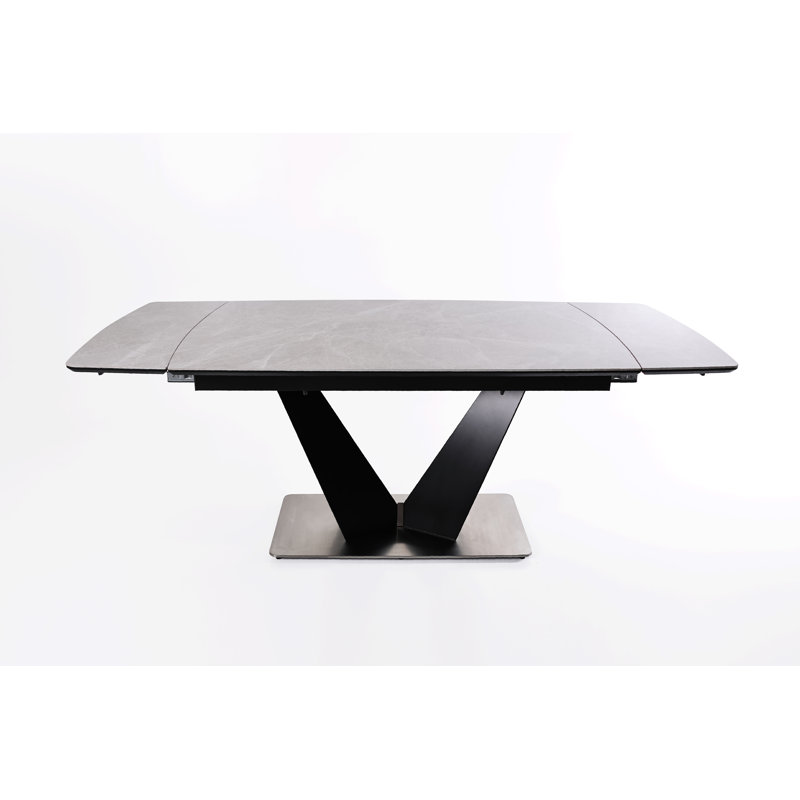 Lumia Extendable Dining Table – White Marble-Effect Sintered Stone Top with Matte Black, Gold & Silver Base, Silver