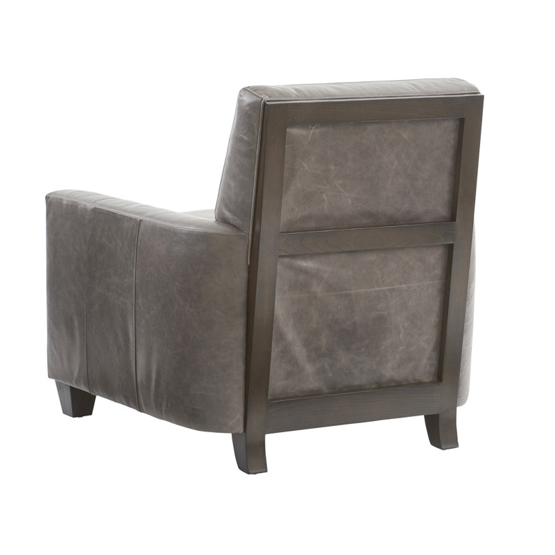 Gray Leather Armchair with Wooden Legs