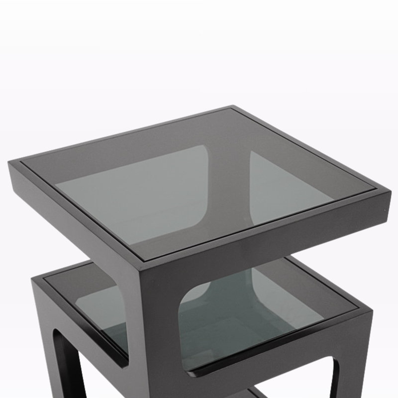 Table de bout moderne à 3 niveaux Aryonna au fini noir, H 21,76 po x l 16,97 po x P 16,97 po