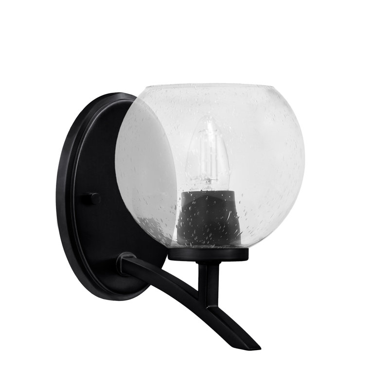 Kurve Uplight Wall Sconce With 5.75" Clear Bubble Glass, Matte Black