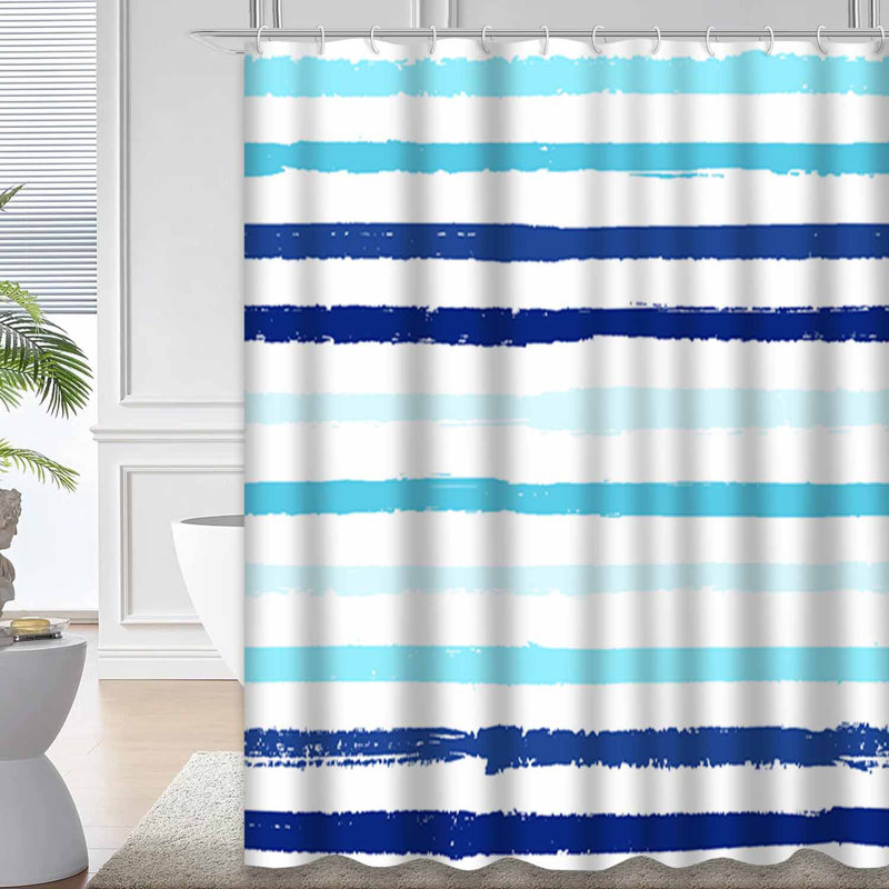 Rideau de douche à rayures bleues avec 12 crochets, L 72 po x l 78 po