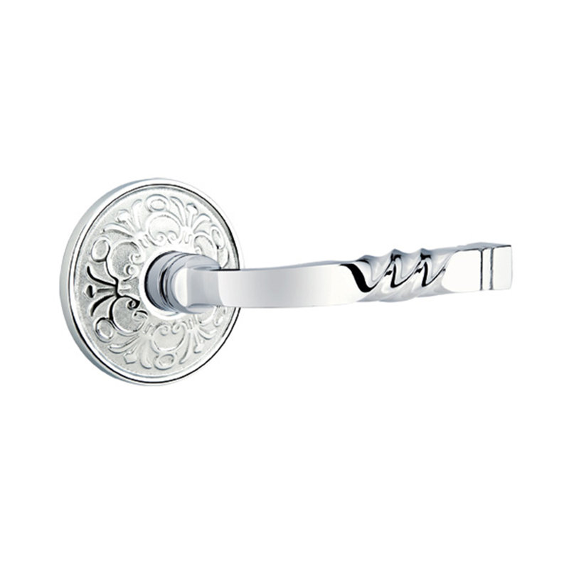 Faux levier de porte double avec rosette Santa Fe, Droite, Laiton brillant