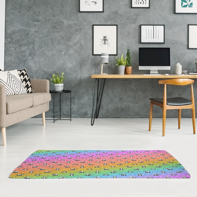Tapis jaune/rose/bleu, Rectangle 5 pi x 7 pi