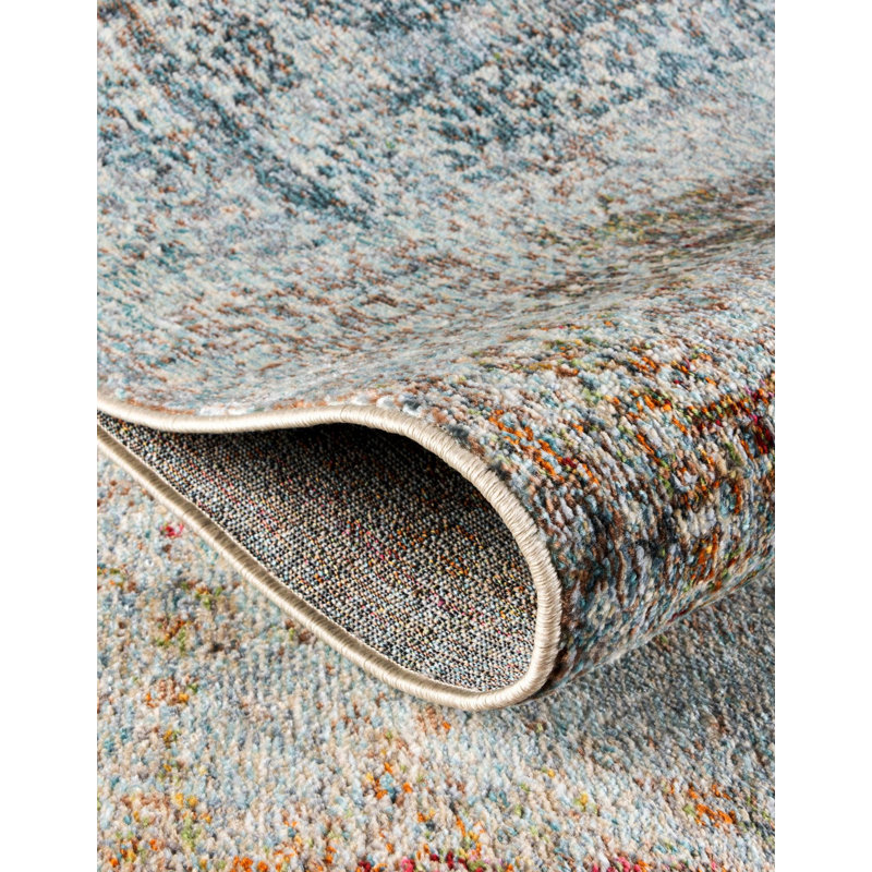 Folmar Abstract Ivory/Blue/Red Area Rug, Square 4'3"
